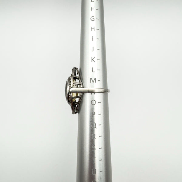 12ct Citrine & Diamond Navette Cocktail Ring in Sterling Silver 925 Size M - N