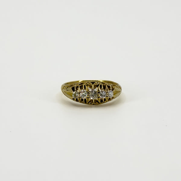 Antique 18ct Gold 0.32ct Diamond Boat Ring 750 Size N (Birm 1914)