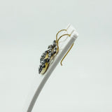 Silver Gilt Diamond & Pearl Puffy Heart Drop Bow Earrings 925
