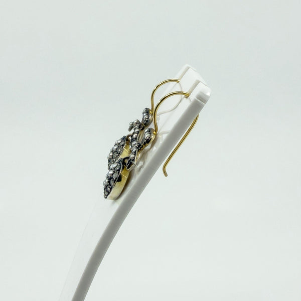 Silver Gilt Diamond & Pearl Puffy Heart Drop Bow Earrings 925