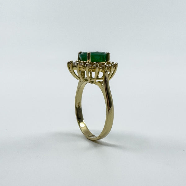 14ct Gold 1.77ct Emerald & Diamond Cluster Ring 585 Size N Engagement Stacking