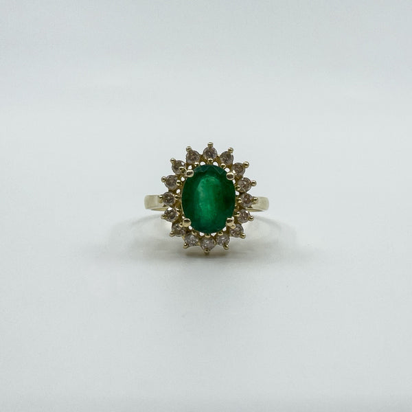 14ct Gold 1.77ct Emerald & Diamond Cluster Ring 585 Size N Engagement Stacking