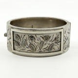 Wide Antique 1883 Victorian Sterling Silver Engraved Floral Bangle 925