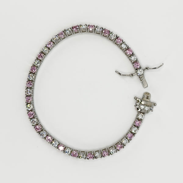 Sterling Silver 12ct Pink & White CZ Tennis 8 "Bracelet 925