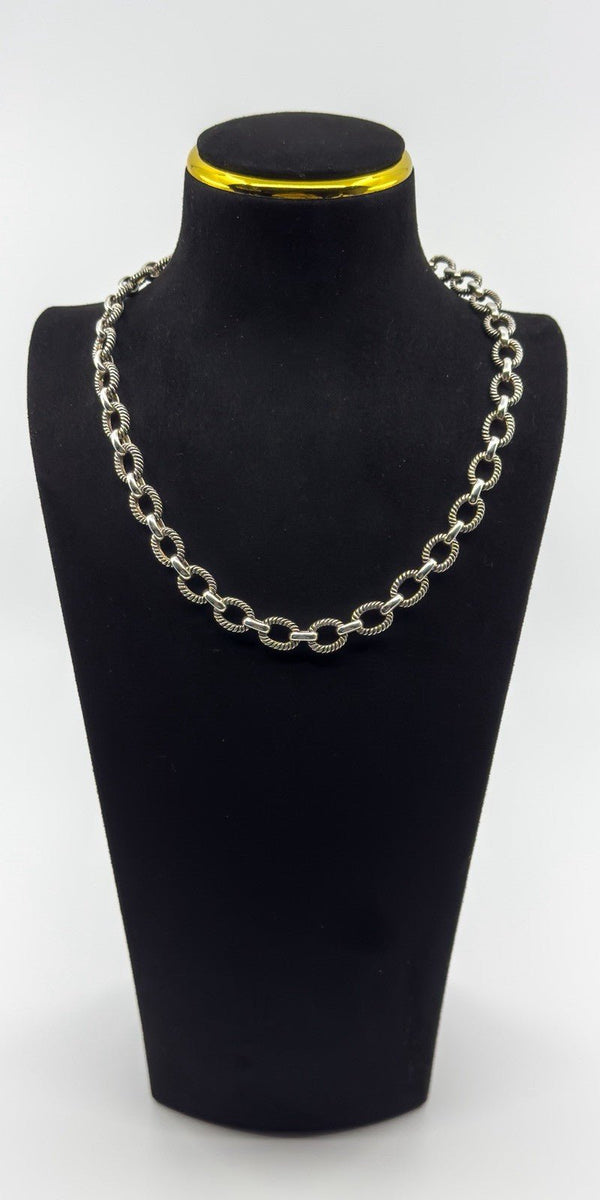 Vintage Sterling Silver Chunky 18.5” Fancy Link Chain & T-Bar Toggle 925 50g