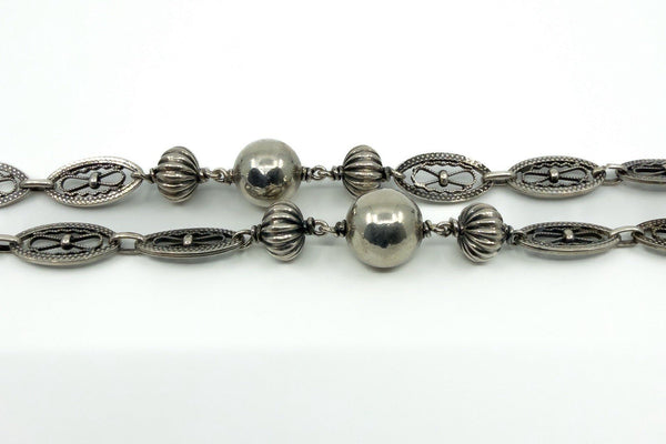 Antique 800 Silver Beaded Ball Ornate Fancy Link 30" Chain / Necklace