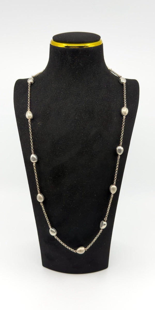 Vintage Sterling Silver Unusal Fancy Link Pebble 28.5" Necklace / Chain 925