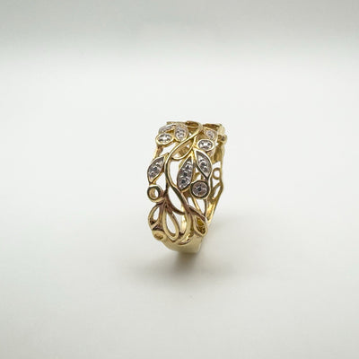 Vermeil Diamond Floral Band Leaf Ring in Sterling Silver 925 Size R - S Eternity