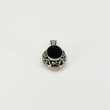 Chunky Vintage Sterling Silver Oval Black Onyx Engraved Locket 925