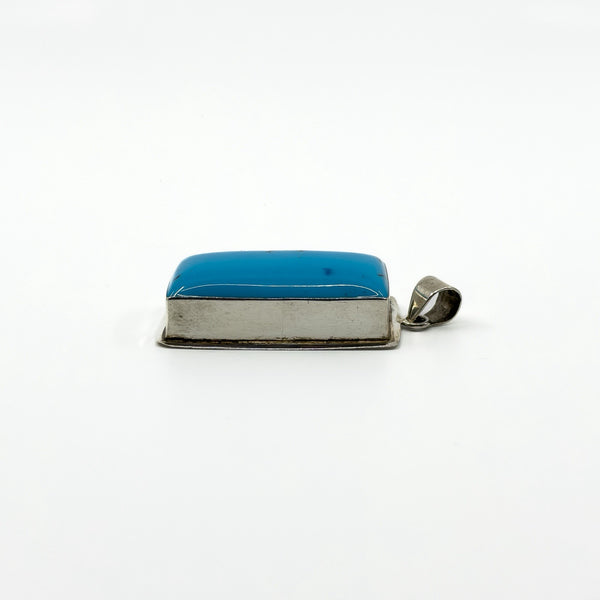 Large Chunky Sterling Silver Modernist Blue Turquoise Pendant 925