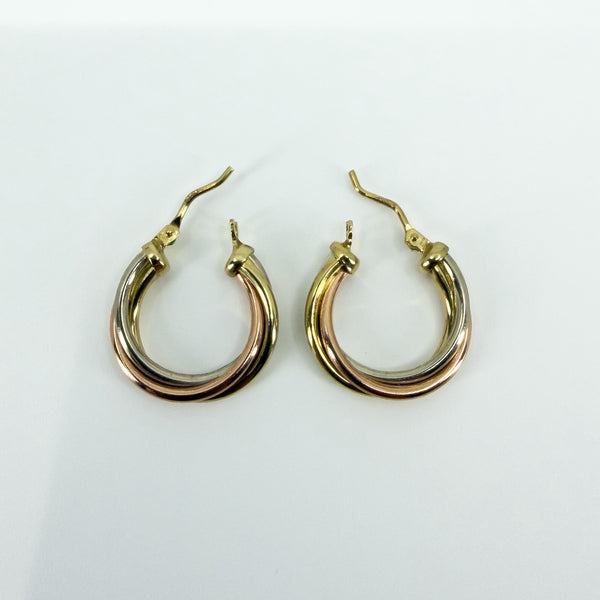 Vintage 9ct Gold Tri Coloured Twisted Hoop Earrings 375