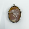 Vintage 800 Silver Large Oval Carved Shell Cameo Brooch / Pendant