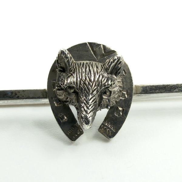 Antique Sterling Silver Fox & Horseshoe Bar Brooch 925