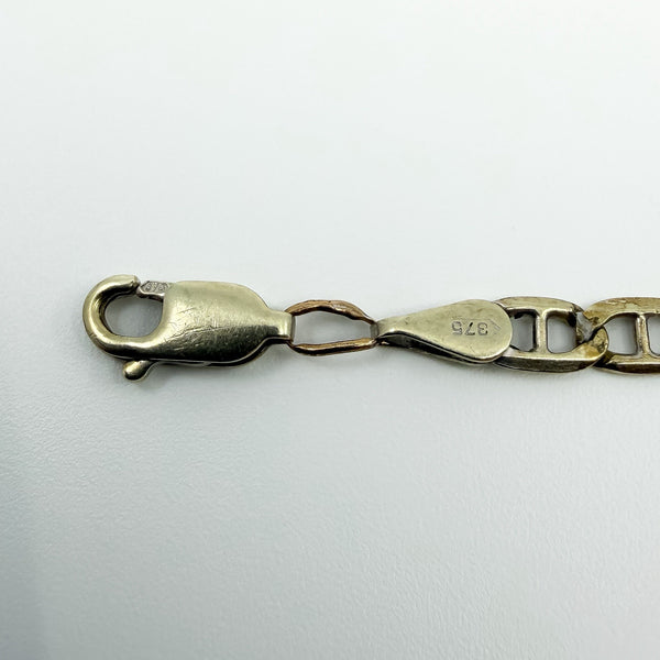 Vintage 9ct White Gold Flat Mariner Links 8” Bracelet 375