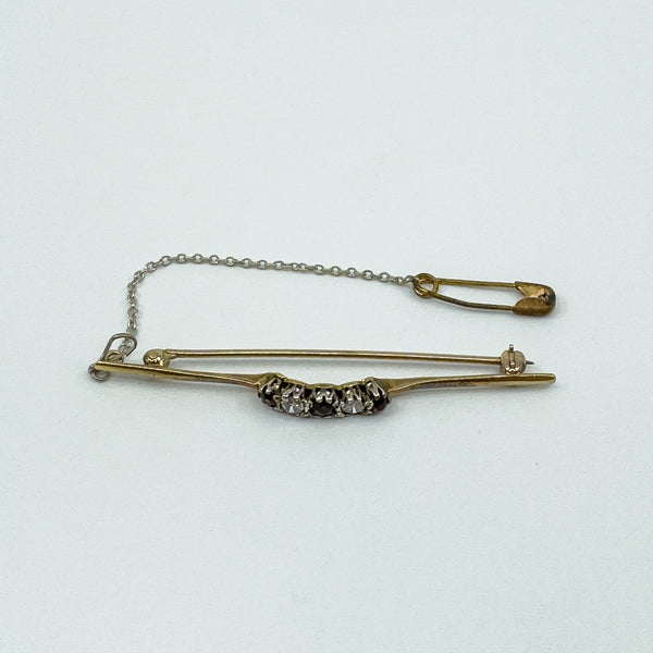 Vintage 18ct & 14ct Gold Diamond & Garnet Bar Brooch 750