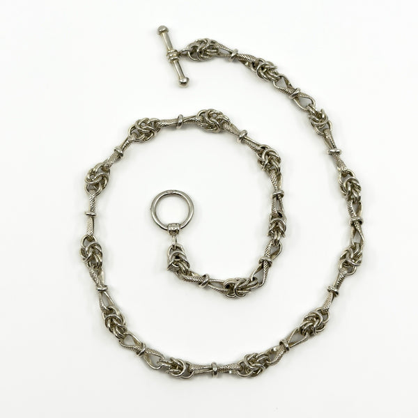Vintage Sterling Silver 16” Byzantine Fancy Link Chain & T-Bar Toggle 925
