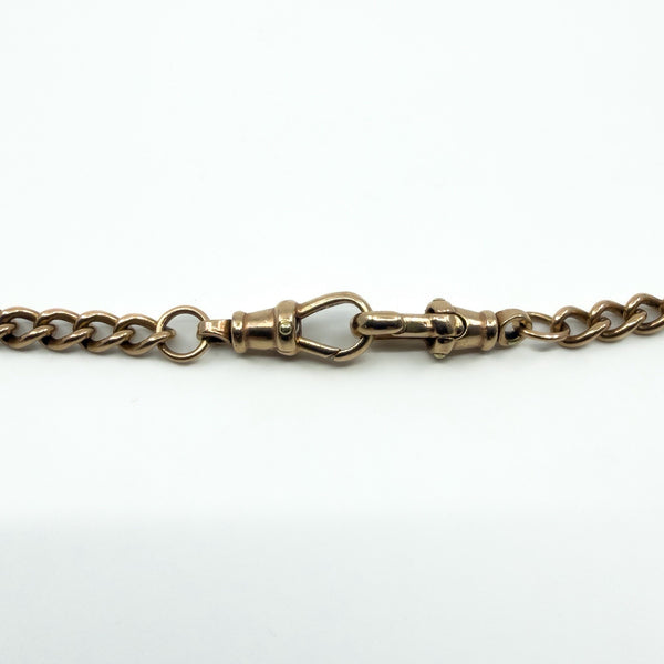 Vintage 9ct Rose Gold 18” Albert Chain Necklace Double Dog Clip & T-Bar 375