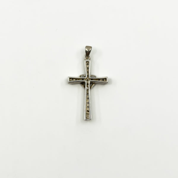 Sterling Silver CZ Christian Cross & Heart Pendant / Charm 925