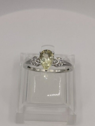 Citrine / Lemon Quartz & White Topaz Sterling Silver Ring Size R - S by TGGC