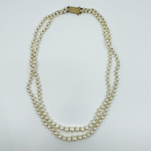 Vintage 9ct Gold Cultured Double Row Pearl 17” Necklace 375