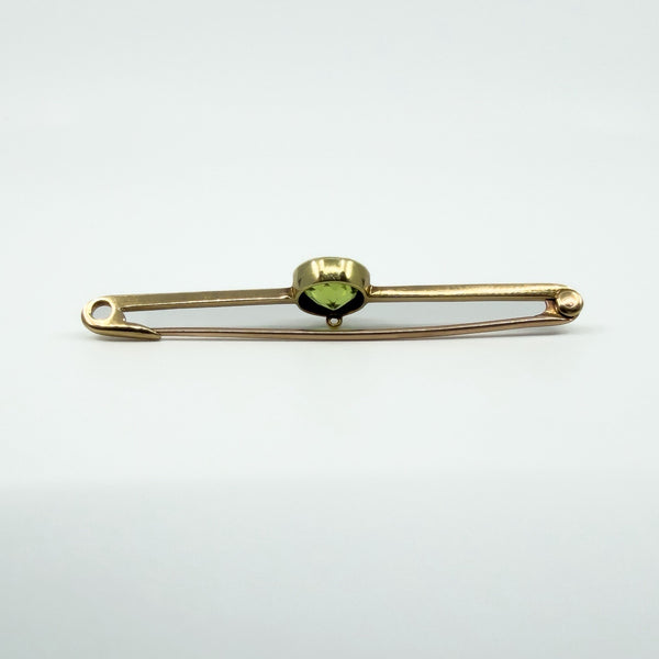 Antique / Art Deco 15ct Gold 1.50ct Peridot Bar Brooch / Pendant 585