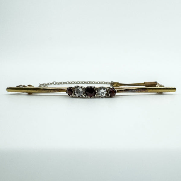 Vintage 18ct & 14ct Gold Diamond & Garnet Bar Brooch 750