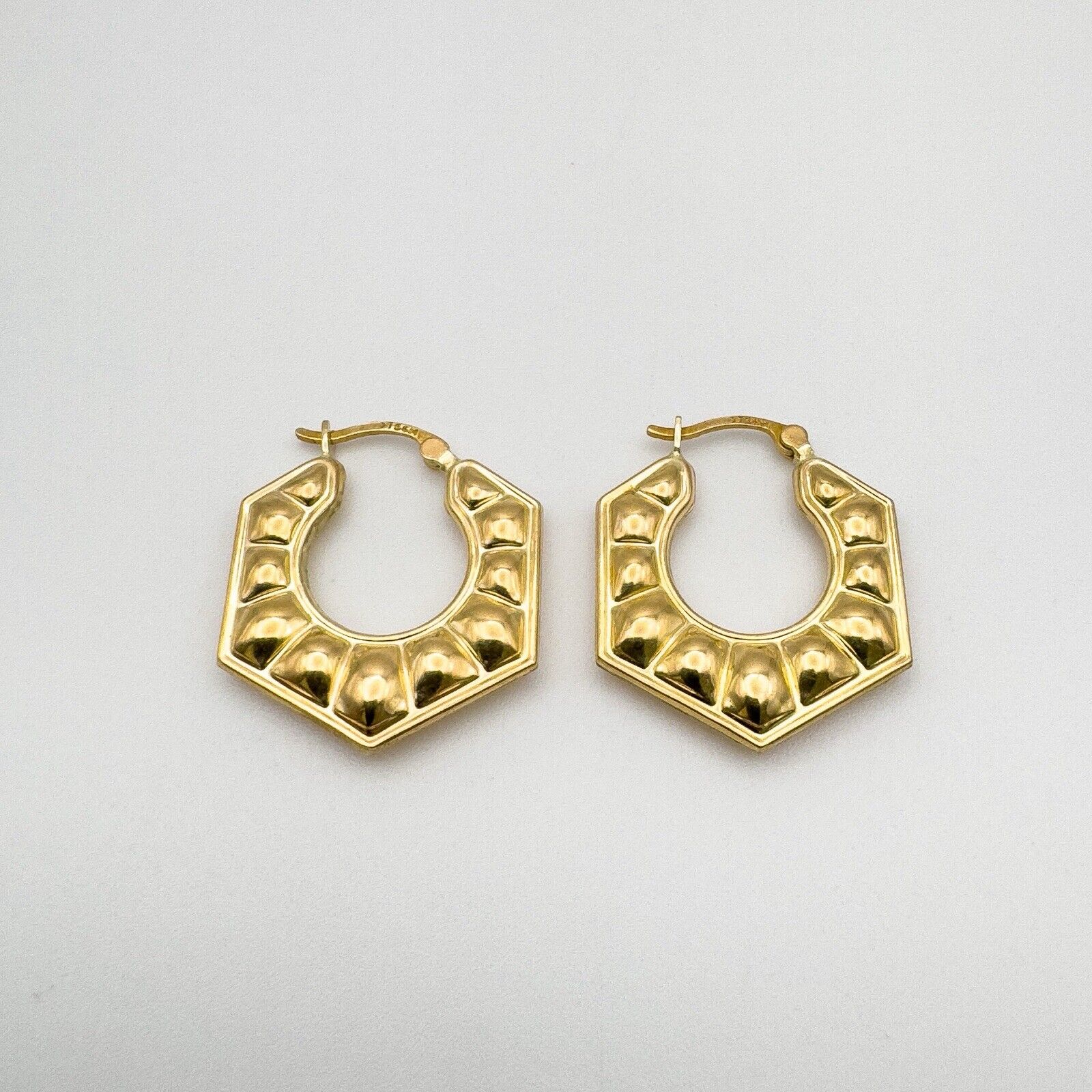 New & Unworn 9ct Gold Vintage Creole Hexagonal Chunky Hoop Earrings