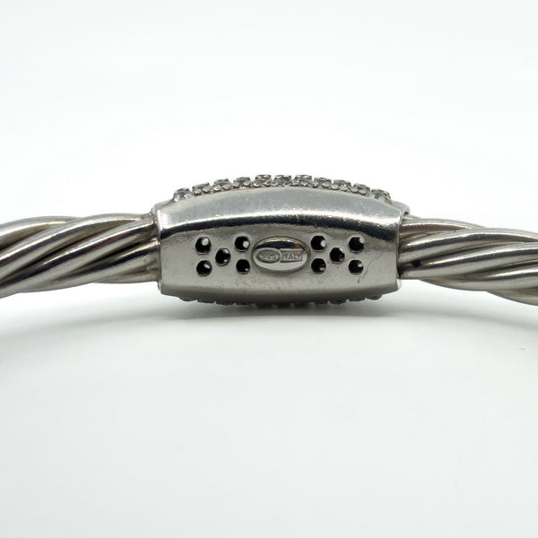 Chunky Twisted Sterling Silver CZ Oval Bangle / Bracelet 925