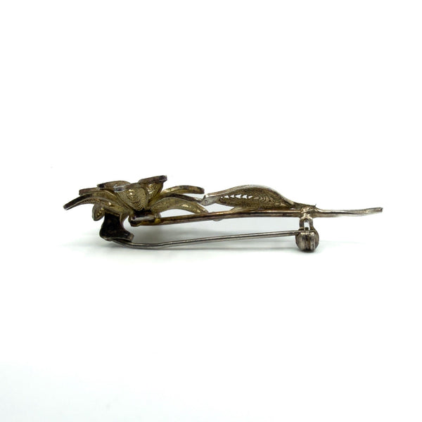 Vintage Silver Filigree Flower Brooch 925