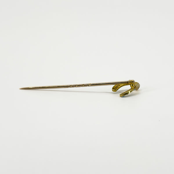 Antique Victorian 9ct / 15ct Gold Lucky Wish Bone Pearl & Turquiose Stick Pin