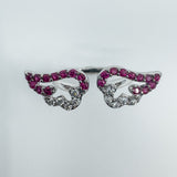 New Sterling Silver Ruby Double Angel Wings Ring 925 Size N - O