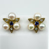 Vintage 9ct Gold Pearl Diamond & Sapphire Stud Earrings