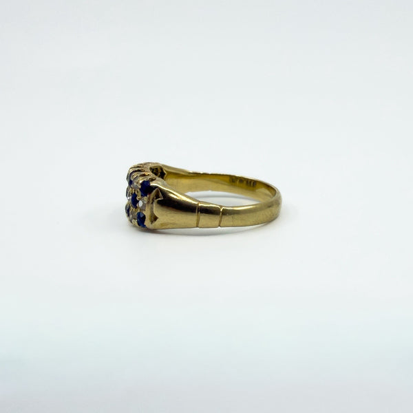 Antique Art Deco 18ct Gold Sapphire & Old Cut Diamond Half Hoop Ring 750 Size P