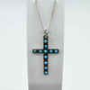 Vintage Sterling Silver Turquoise Christian Cross Pendant & 18” Chain 925