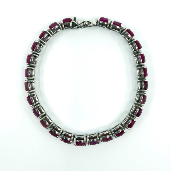7.5" Sterling Silver 26ct Natural Ruby Tennis Bracelet 925