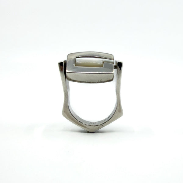 Chunky Sterling Silver Reversible Black Onyx & MOP Guess Ring Size L - M 925