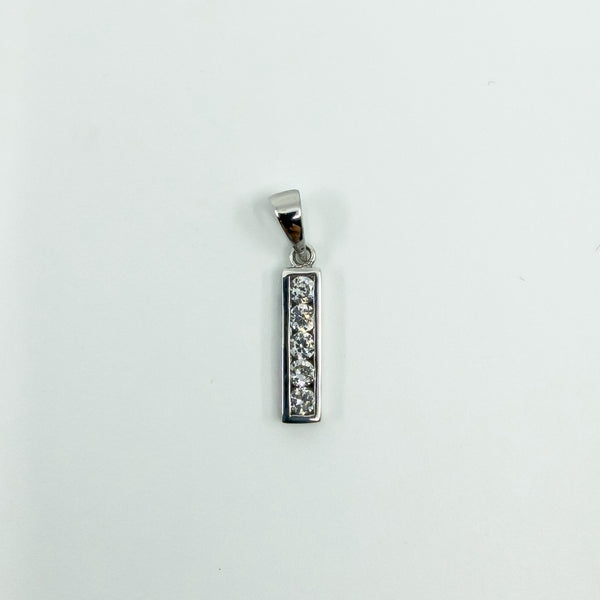14ct White Gold CZ Bar Pendant / Charm 585