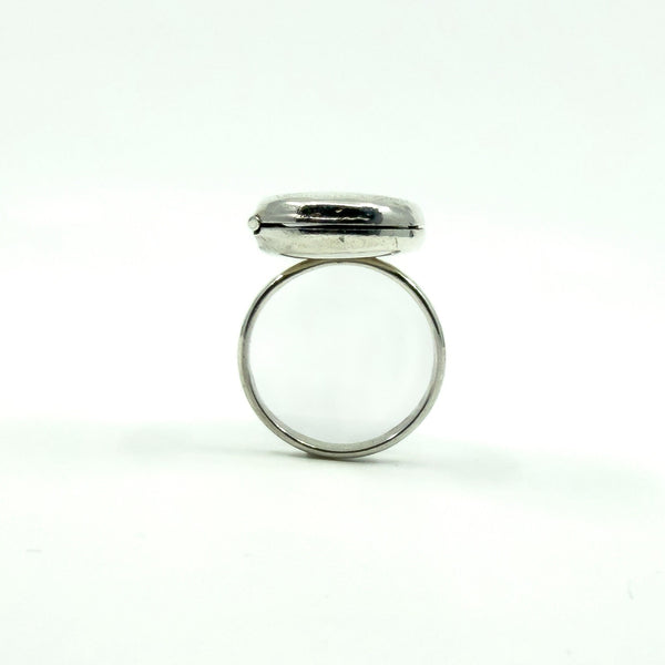 Large Chunky Vintage Sterling Silver Engraved Secret Locket Ring 925 Size Q - R