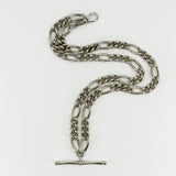 Vintage Sterling Silver Fancy Figaro Link 17” Albert Chain & T-Bar 925