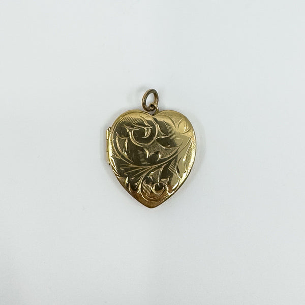 Vintage 9ct Gold Heart Locket Floral / Etched / Scroll Design Engraving 375 5.6g