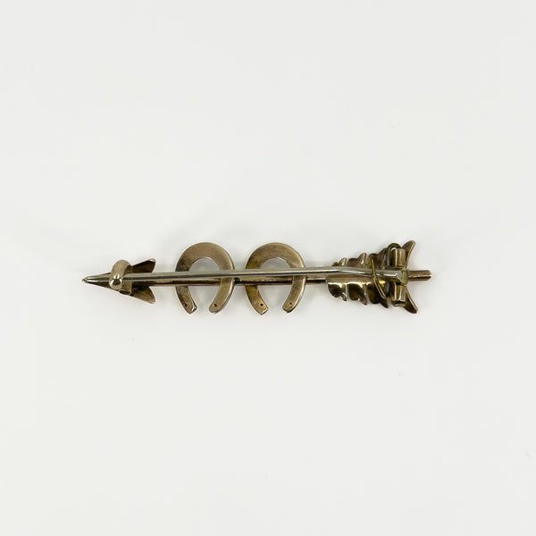 Antique Victorian 9ct Rose Gold Double Lucky Horseshoe & Arrow Brooch 375
