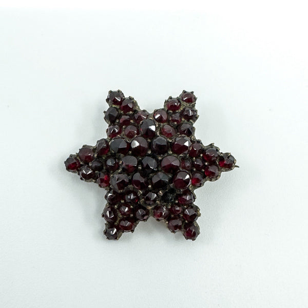 Antique Silver Gilt Bohemian Rose Cut Garnet Star Brooch