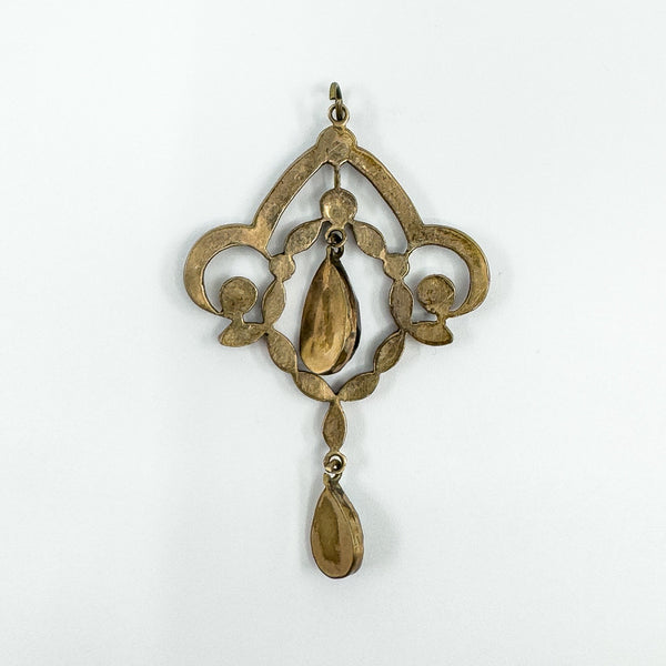 Large Antique Silver Gilt Bohemian Rose Cut Garnet Pendant / Art Nouveau c1900