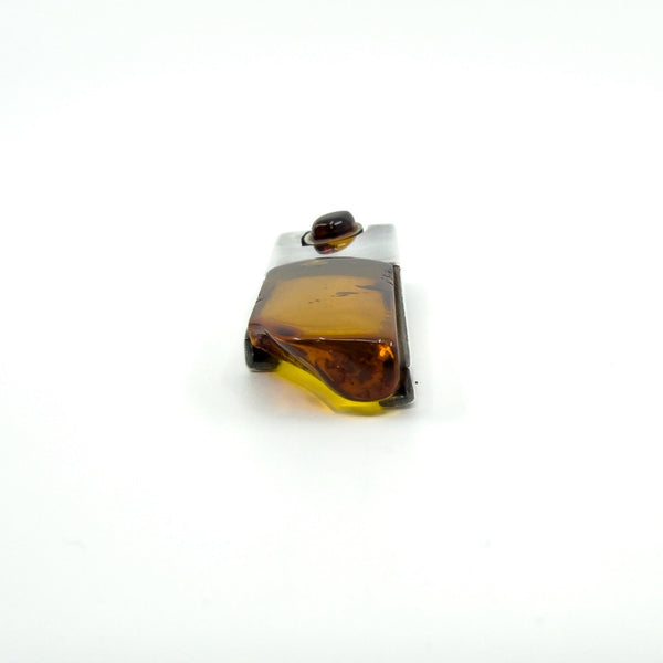 Large Chunky Sterling Silver Modernist Baltic Amber Pendant 925