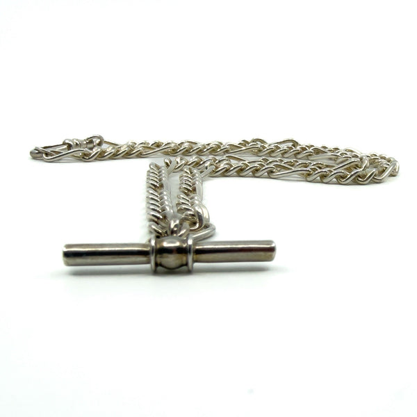 Vintage Sterling Silver 18” Figaro Chain Dog Clip & T-Bar Pendant 925