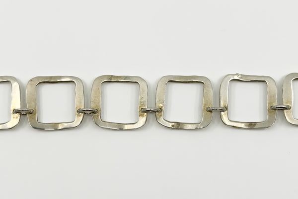 Vintage Sterling Silver Hammered Squares 17” Necklace / Chain & T-Bar Toggle 925