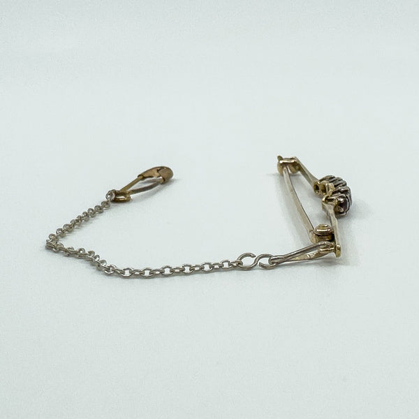 Vintage 18ct & 14ct Gold Diamond & Garnet Bar Brooch 750