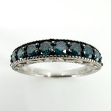Sterling Silver 1ct Blue Diamond Half Eternity Band / Ring 925 Size R