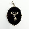 Large Vinatge 14ct White Gold Black Onyx & Diamond Bow Pendant 585