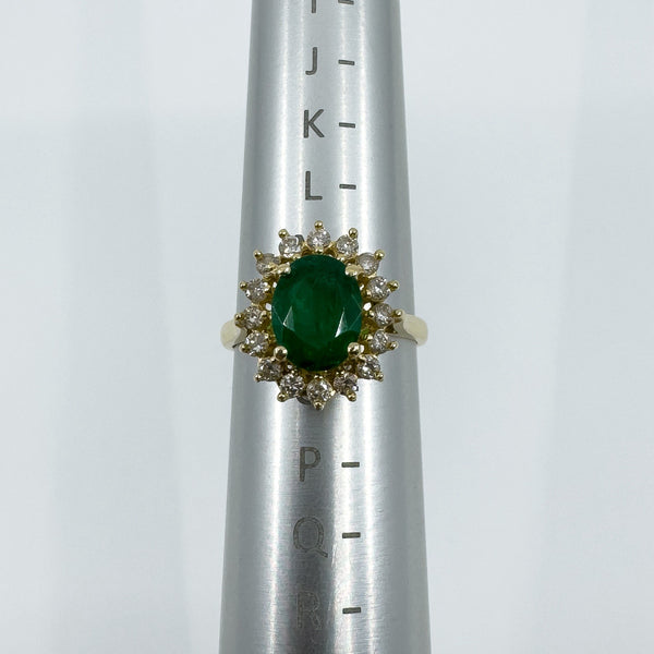 14ct Gold 1.77ct Emerald & Diamond Cluster Ring 585 Size N Engagement Stacking